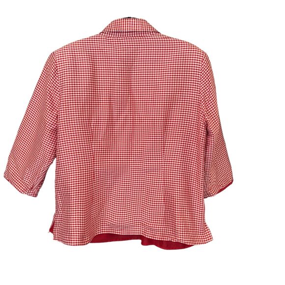 Drapers and Damons Womens Red Silk Flower Embroidered Gingham Shirt 14P Classic - Picture 7 of 9